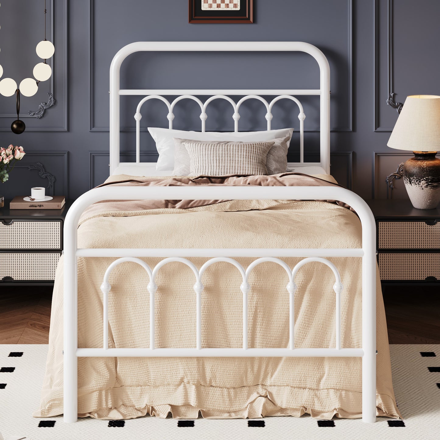 SHA CERLIN  Metal Platform Bed Frame with Headboard and Footboard, Iron Arch Finish, No Box Spring Needed