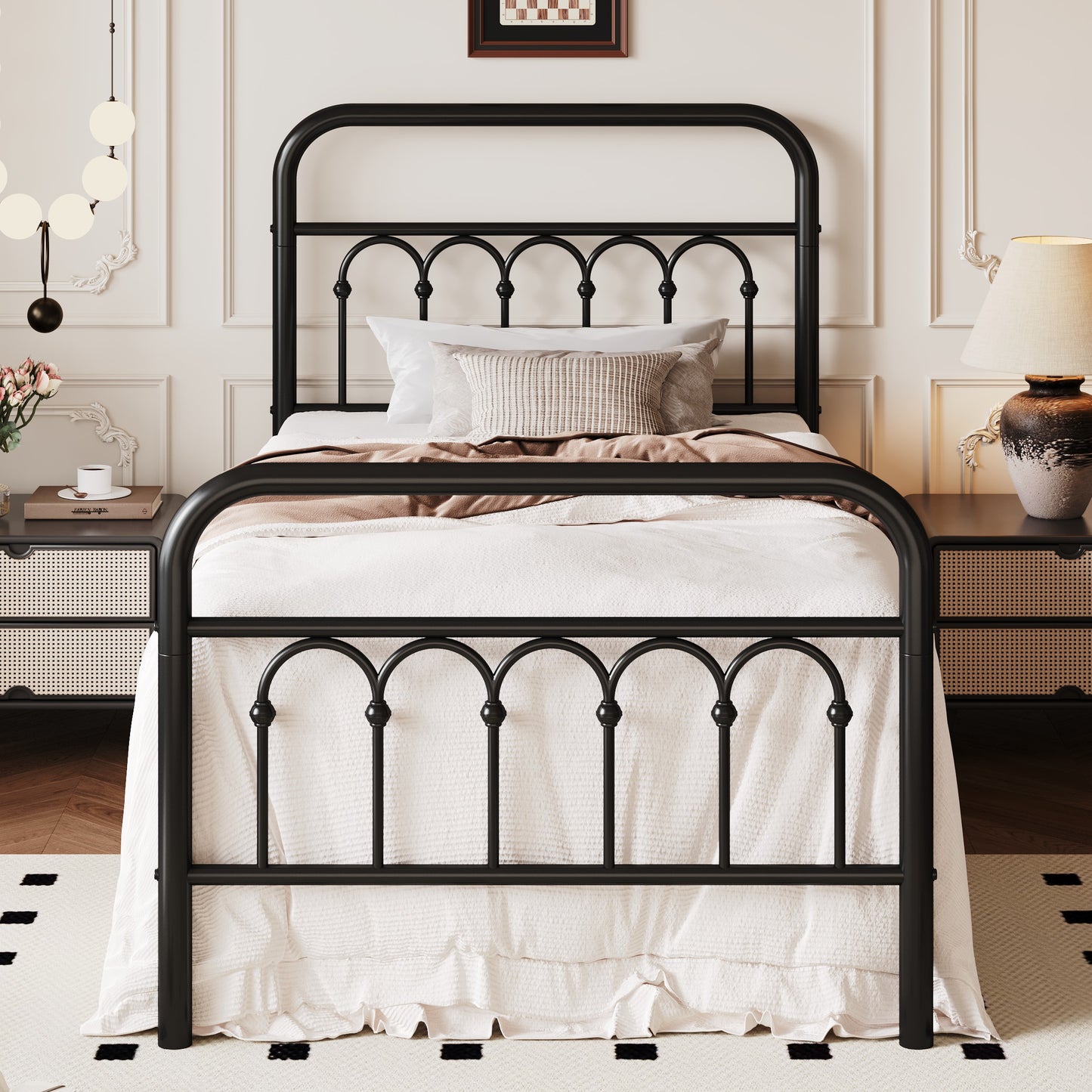SHA CERLIN  Metal Platform Bed Frame with Headboard and Footboard, Iron Arch Finish, No Box Spring Needed