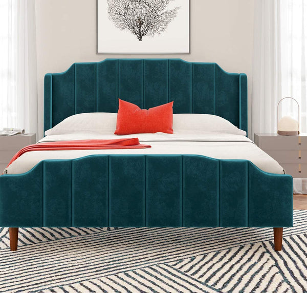 Luxe curved wingback plush velvet bed hot sale