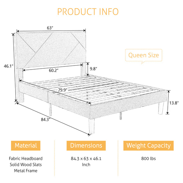 Metal Bed Frame with Geometric Litchi Grain Leather Headboard – SHA CERLIN