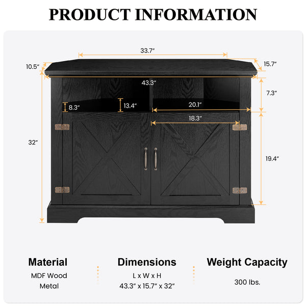 Modern Farmhouse Corner TV Stand for TVs Up to 50 Inches, TV Console Table with Storage Cabinets