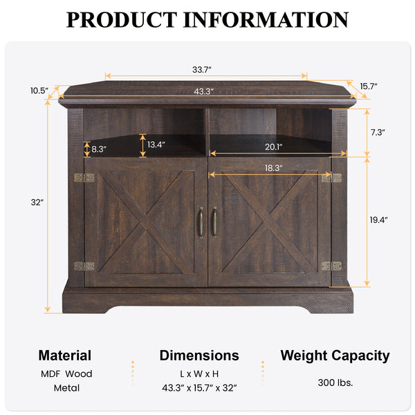 Modern Farmhouse Corner TV Stand for TVs Up to 50 Inches, TV Console Table with Storage Cabinets