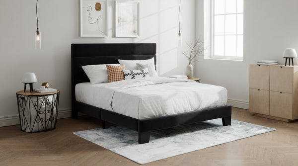 Upholstered Platform Bed Frame with Headboard and Wooden Slats