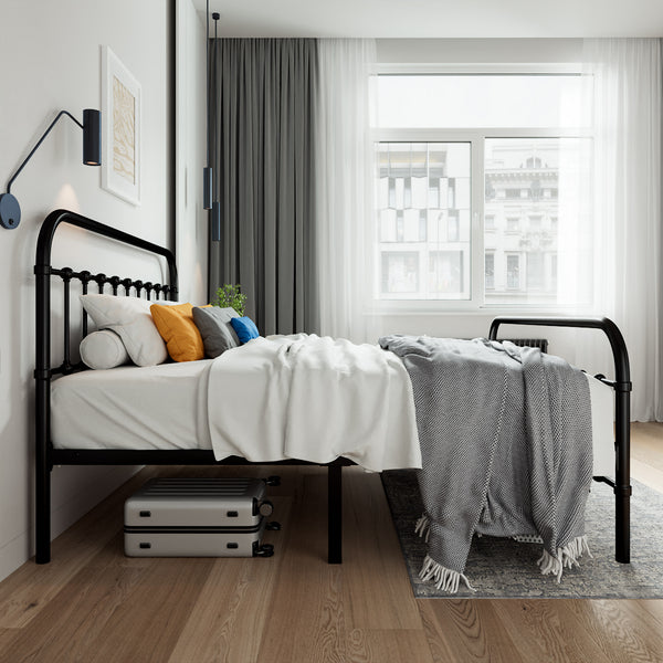 Metal Platform Bed Frame with Headboard and Footboard, Vintage Style Mattress Foundation