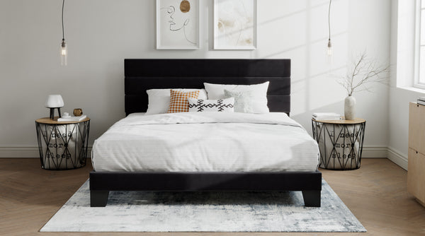 Upholstered Platform Bed Frame with Headboard and Wooden Slats