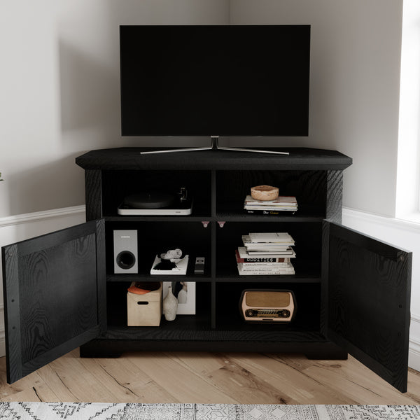 Modern Farmhouse Corner TV Stand for TVs Up to 50 Inches, TV Console Table with Storage Cabinets