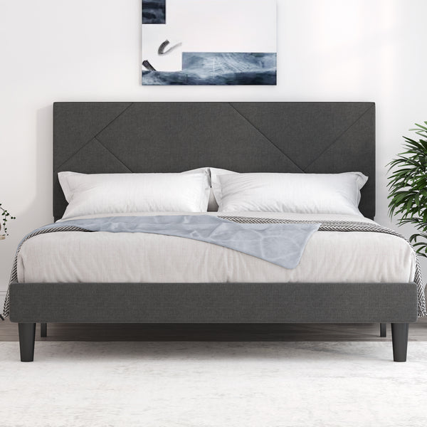 Metal Bed Frame with Geometric Litchi Grain Leather Headboard – SHA CERLIN