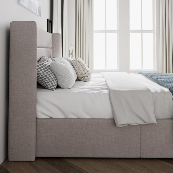 Upholstered Stoage Bed Frame with Lift Up Storage, Wingback Headboard Design