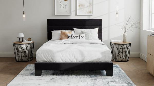 Upholstered Platform Bed Frame with Headboard and Wooden Slats