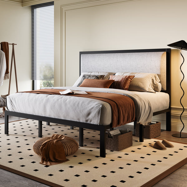 Upholstered headboard deals with metal frame