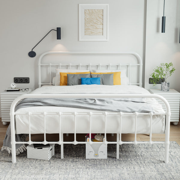 Metal Platform Bed Frame with Headboard and Footboard, Vintage Style Mattress Foundation