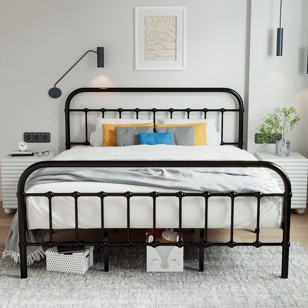 Metal Platform Bed Frame with Headboard and Footboard, Vintage Style Mattress Foundation