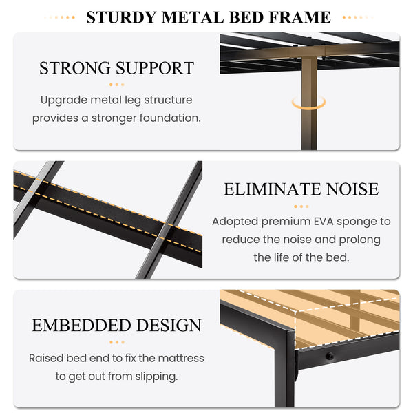 Platform Bed Frame with Upholstered Button Tufted Square Stitch Headboard