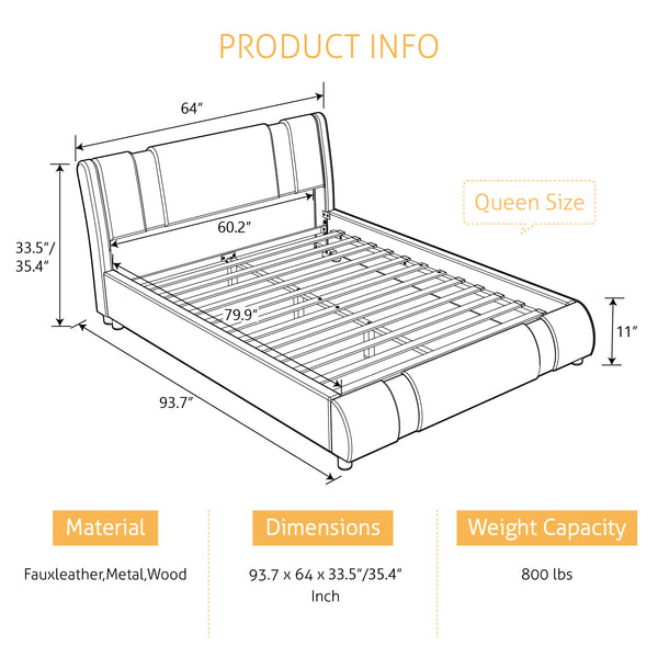 Upholstered Platform Bed Frame with Metal Decor and Adjustable Headboard