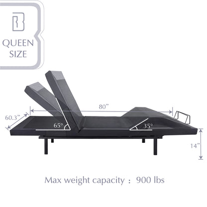 Adjustable Bed Frame with Wireless Remote, Head and Foot Incline, Wood Board Support