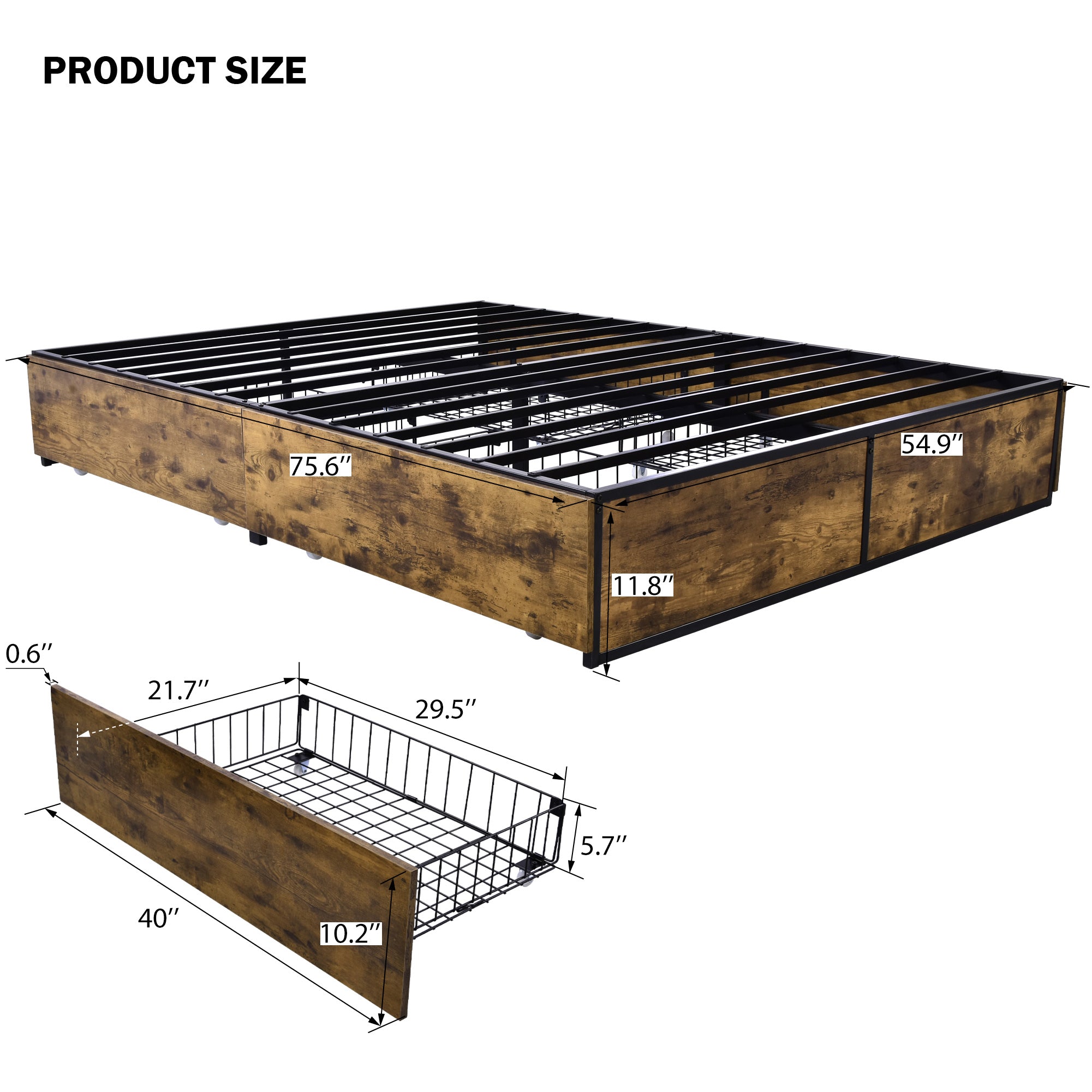 Metal bed deals frame with drawers