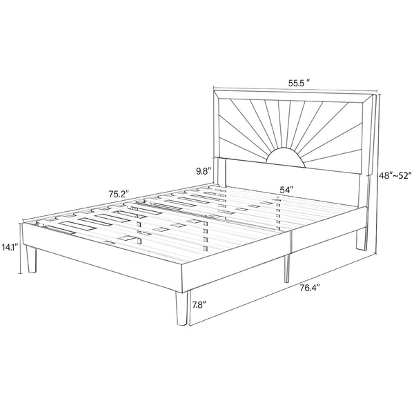 Upholstered Platform Bed with Wood Slat Support