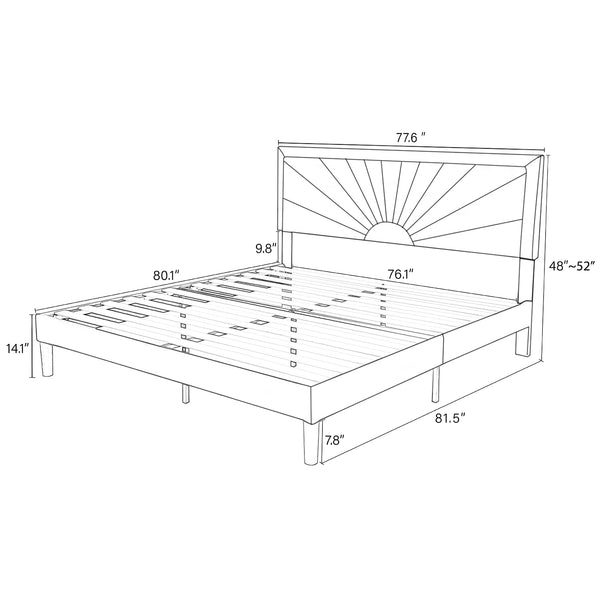 Upholstered Platform Bed with Wood Slat Support