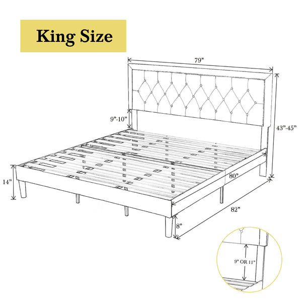 Upholstered Bed Frame with Adjustable Button Tufted Headboard