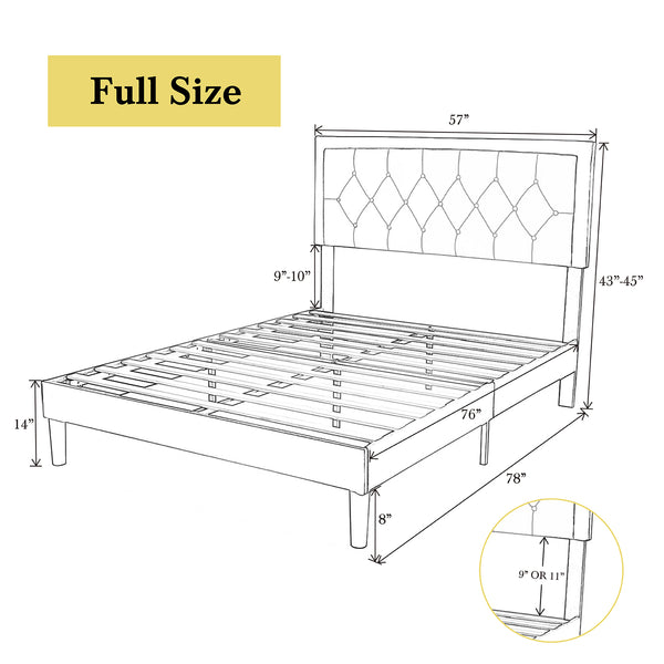 Upholstered Bed Frame with Adjustable Button Tufted Headboard