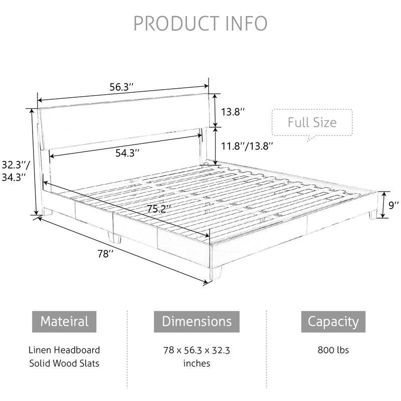 Upholstered Bed Frame with Adjustable Headboard