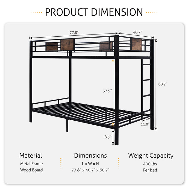 Twin Bunk Beds with Stairs, Twin over Twin Bunkbeds for Kids, Teens, and Adults