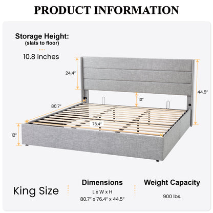 Upholstered Stoage Bed Frame with Lift Up Storage, Wingback Headboard Design