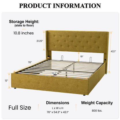 Upholstered Stoage Bed Frame with Lift Up Storage, Wingback Headboard Design