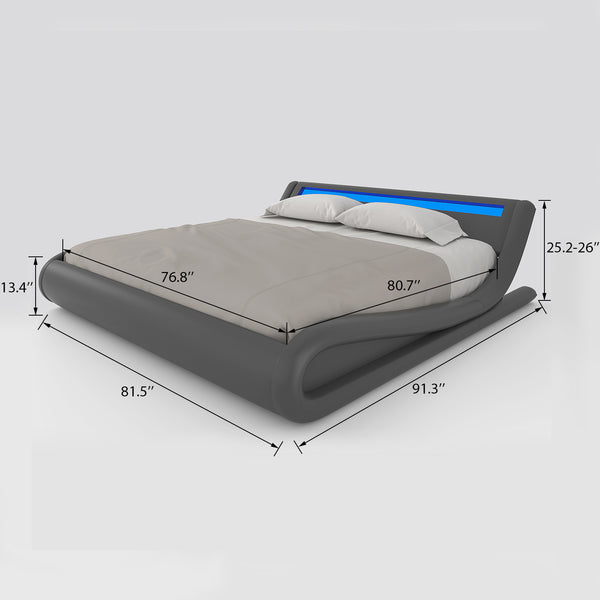 thumbnail image 2 of Curve Deluxe Upholstered Bed Frame With LED Headboard - Dark Grey, Available In Full/Queen/King 2 of 5