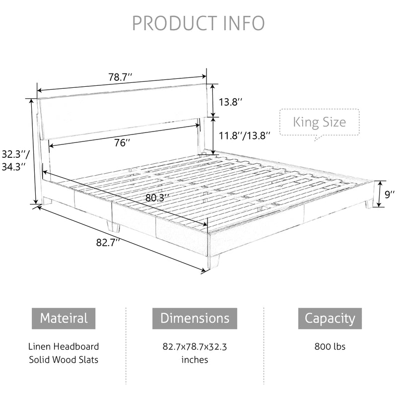 Upholstered Bed Frame with Adjustable Headboard