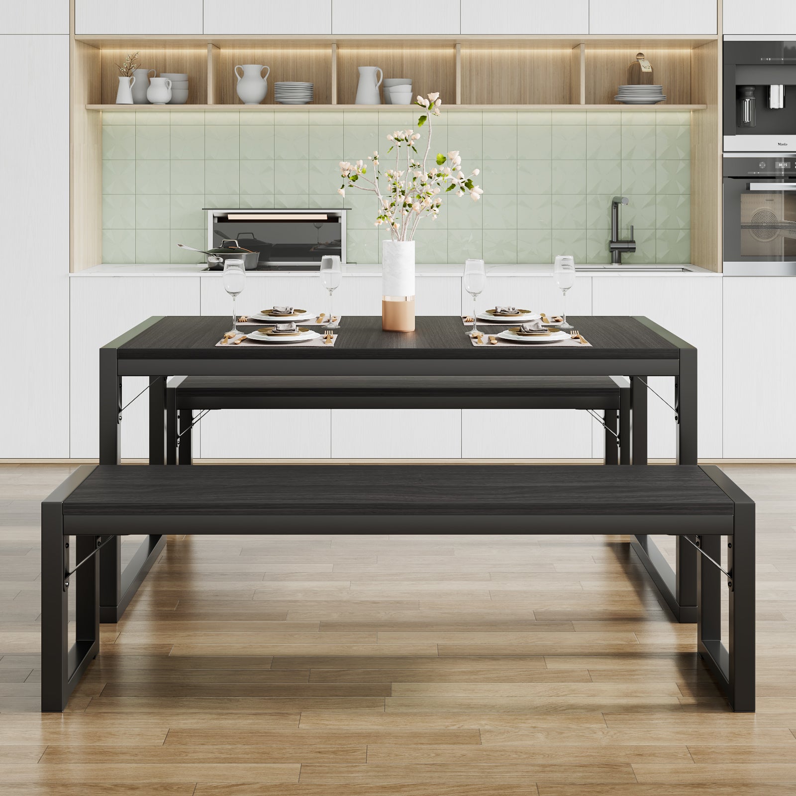 Dining Table Set with 2 Benches – SHA CERLIN