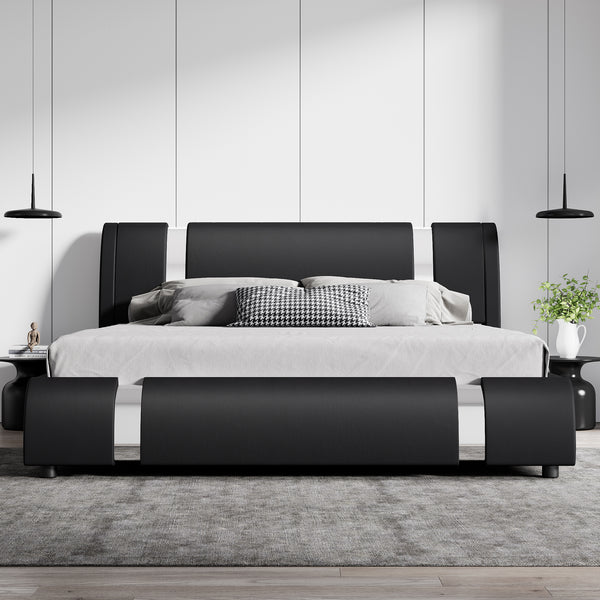 Upholstered Platform Bed Frame with Metal Decor and Adjustable Headboard