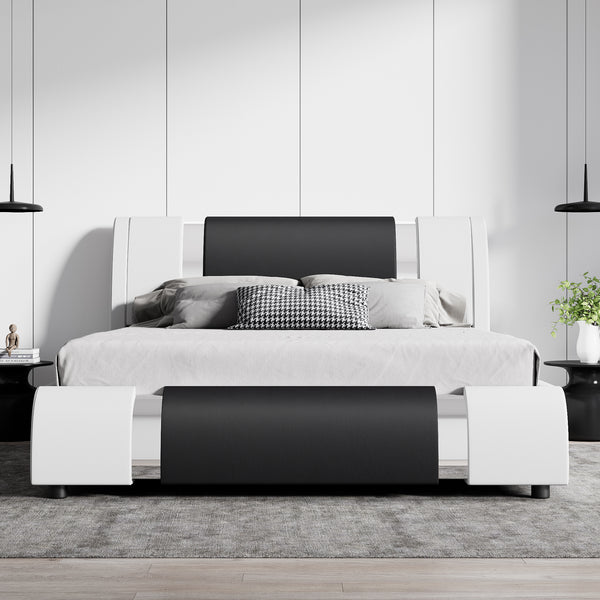 Upholstered Platform Bed Frame with Metal Decor and Adjustable Headboard