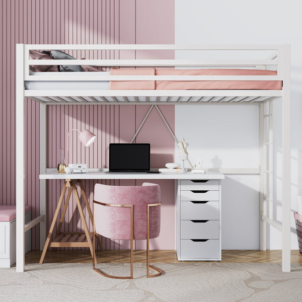 Metal Twin Loft Bed with Stairs & Safety Guardrail