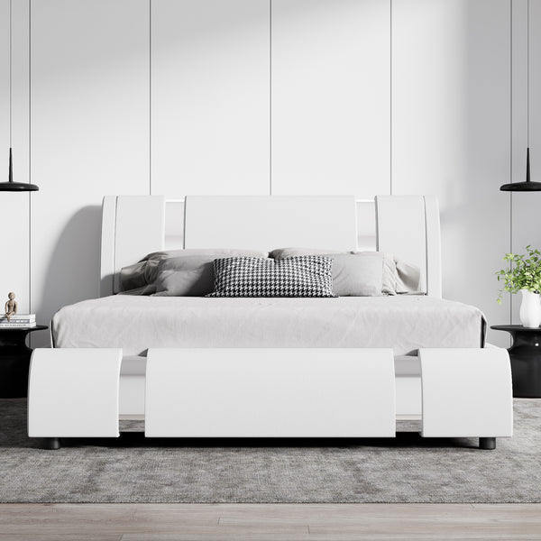 Upholstered Platform Bed Frame with Metal Decor and Adjustable Headboard