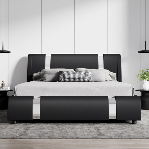 Upholstered Platform Bed Frame with Metal Decor and Adjustable Headboard