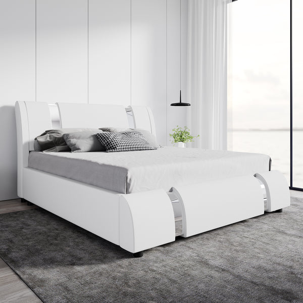 Upholstered Platform Bed Frame with Metal Decor and Adjustable Headboard