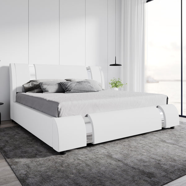 Upholstered Platform Bed Frame with Metal Decor and Adjustable Headboard