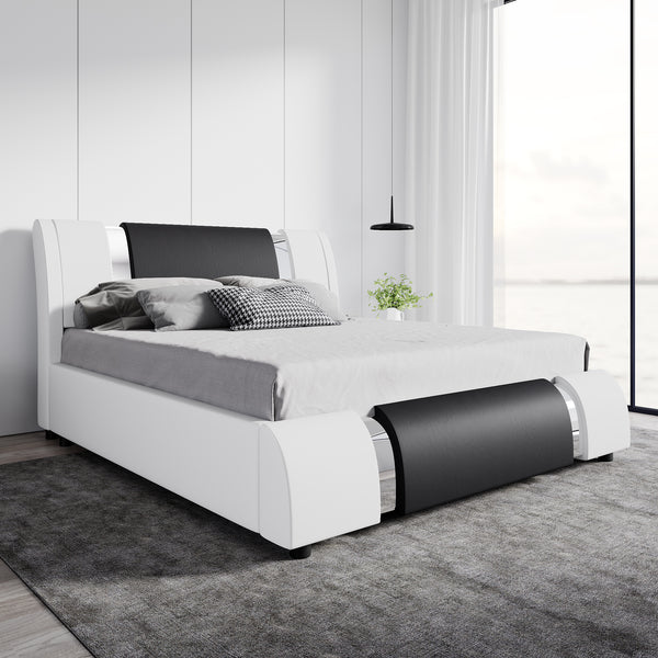 Upholstered Platform Bed Frame with Metal Decor and Adjustable Headboard