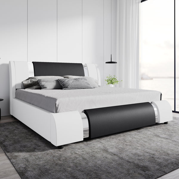 Upholstered Platform Bed Frame with Metal Decor and Adjustable Headboard