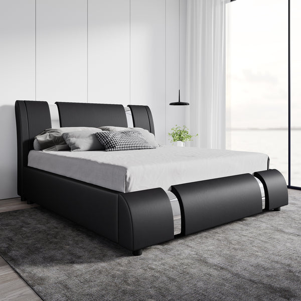 Upholstered Platform Bed Frame with Metal Decor and Adjustable Headboard