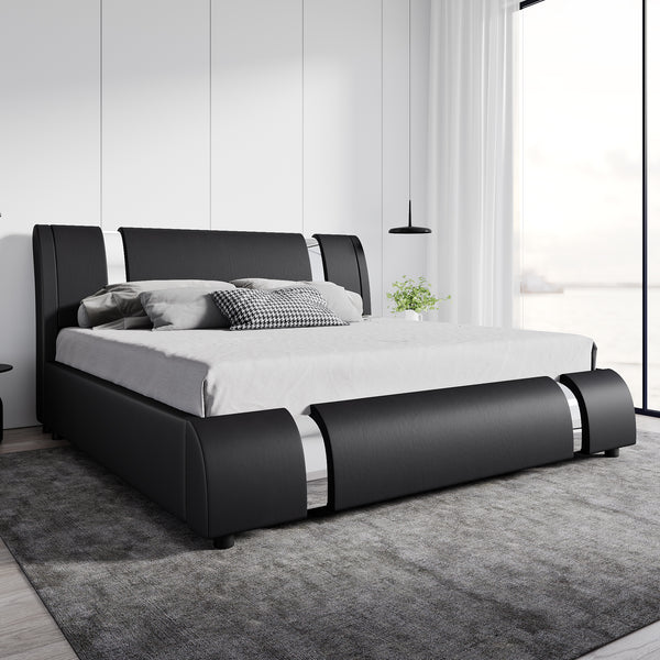 Upholstered Platform Bed Frame with Metal Decor and Adjustable Headboard