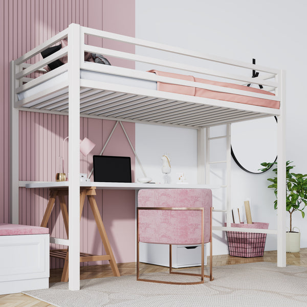 Metal Twin Loft Bed with Stairs & Safety Guardrail