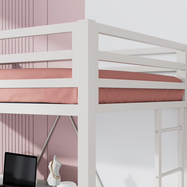 Metal Twin Loft Bed with Stairs & Safety Guardrail