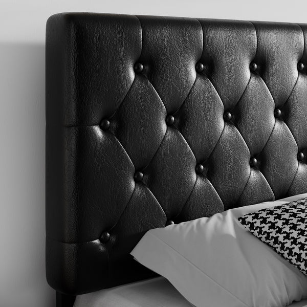 Upholstered Bed with Adjustable Diamond Stitched Button Tufted Headboard