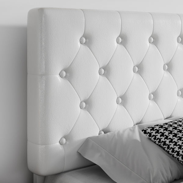 Upholstered Bed with Adjustable Diamond Stitched Button Tufted Headboard