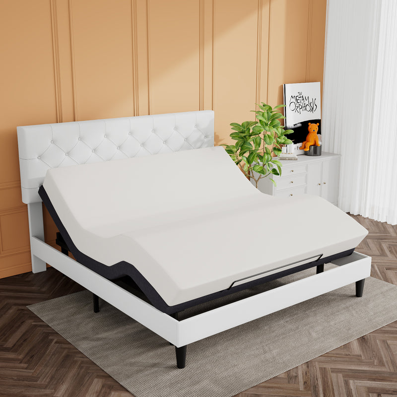 Adjustable Bed Frame with Wireless Remote, Head and Foot Incline, Wood Board Support