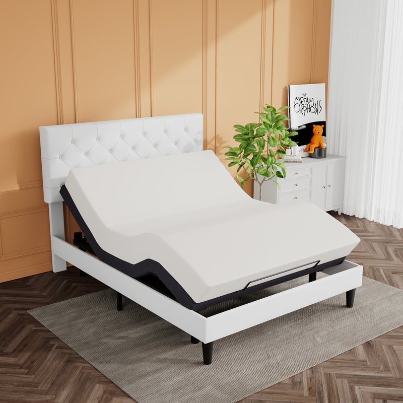 Adjustable Bed Frame with Wireless Remote, Head and Foot Incline, Wood Board Support