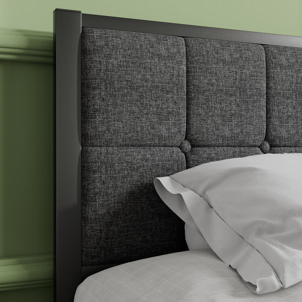 Platform Bed Frame with Upholstered Button Tufted Square Stitch Headboard