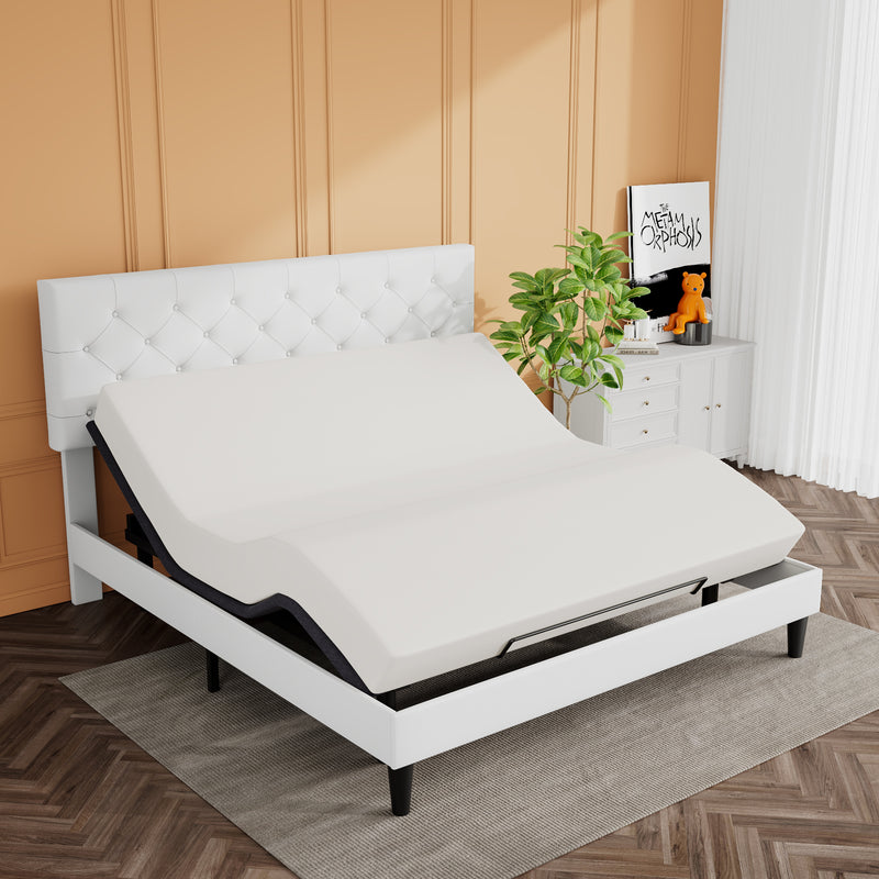 Adjustable Bed Frame with Wireless Remote, Head and Foot Incline, Wood Board Support